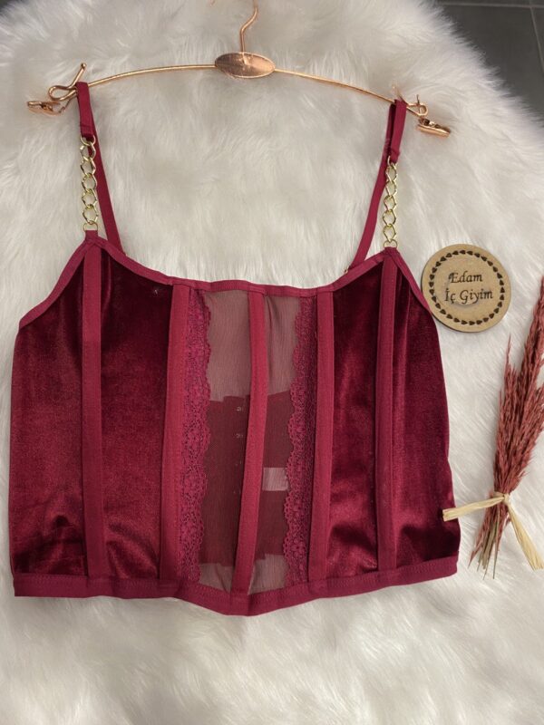 Balensiz Zincir Askılı Kadife Büstiyer Bralet