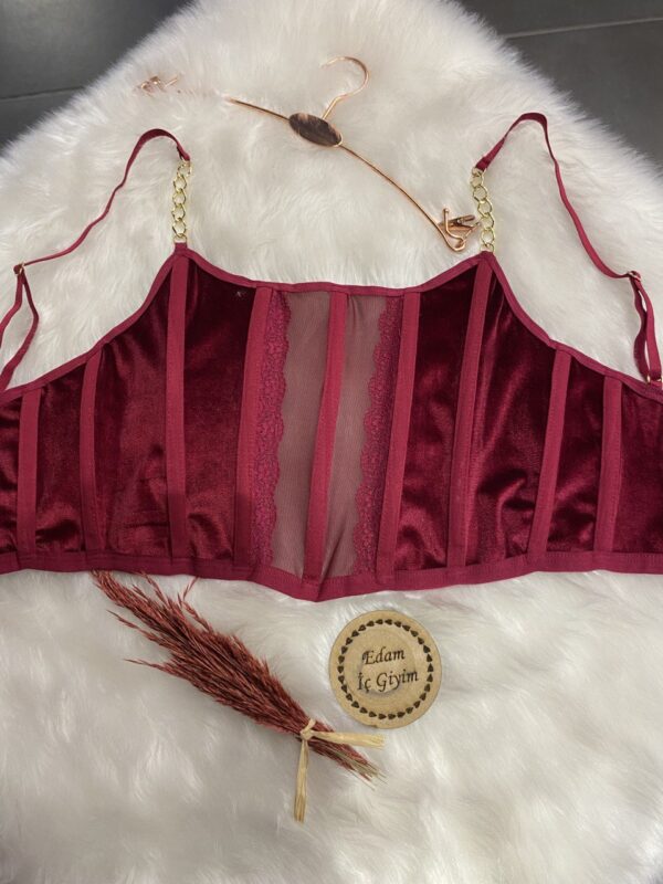 Balensiz Zincir Askılı Kadife Büstiyer Bralet