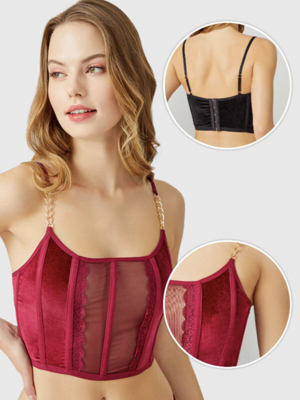 Balensiz Zincir Askılı Kadife Büstiyer Bralet