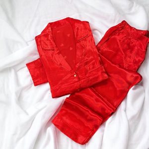 Gömlek Yaka Düğmeli Jakarlı Pijama Takım m54