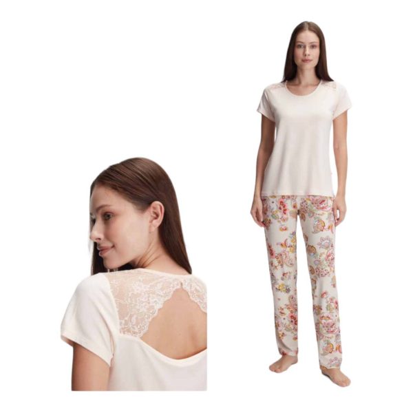 Kısa Kol Dantel Detaylı Pijama Takımı m68