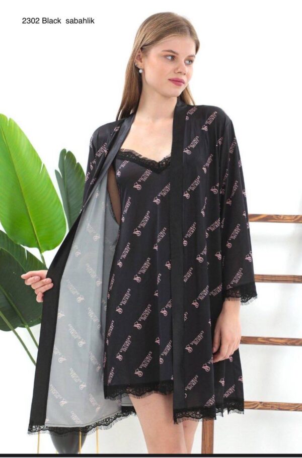 VS Model Logo Yazılı Siyah Sabahlık