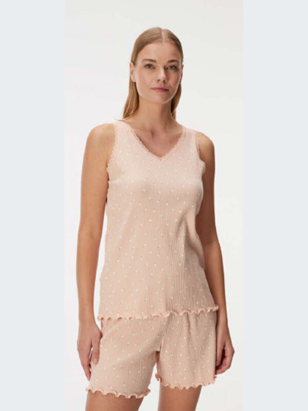Kadın Sıfır Kol V yaka Şortlu Somon Pijama Takım