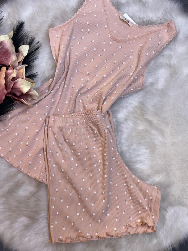 Kadın Sıfır Kol V yaka Şortlu Somon Pijama Takım