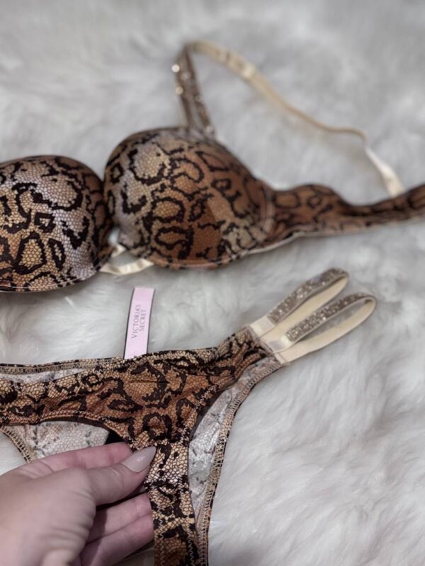 Victoria Secret Dolgulu Tangalı Gold Leopar Desen Takım