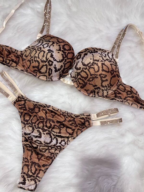 Victoria Secret Dolgulu Tangalı Gold Leopar Desen Takım