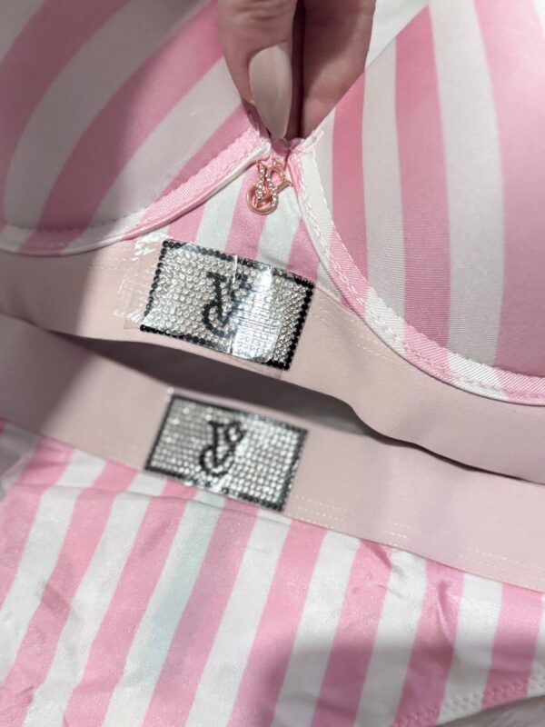 Victoria Secret Dolgulu Tangalı Pembe Çizgili Takım