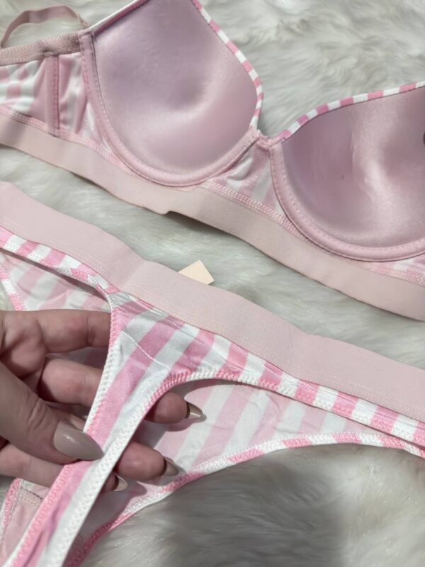 Victoria Secret Dolgulu Tangalı Pembe Çizgili Takım