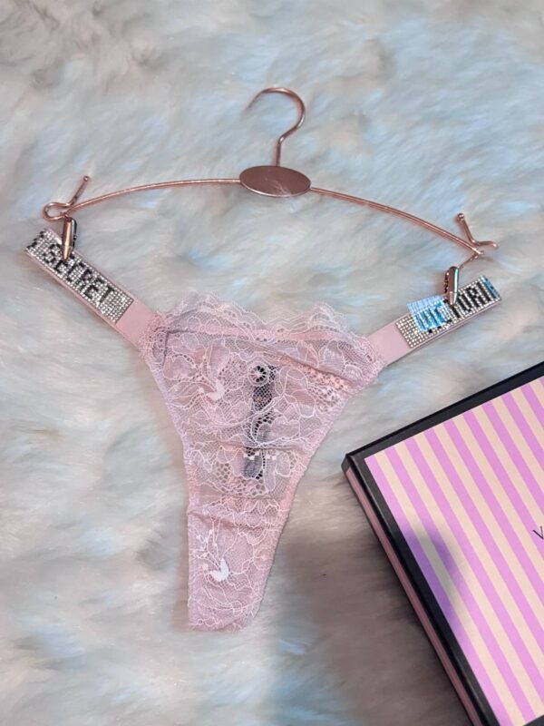 Victoria Secret Esnek Bel Bantlı Dantelli Pembe Tanga