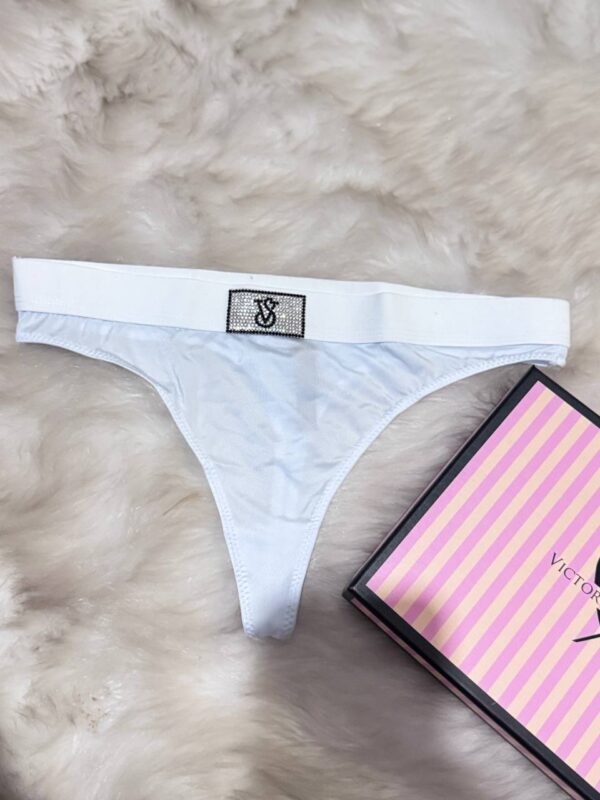 Victoria Secret Logolu Esnek Bel Bantlı Beyaz Tanga