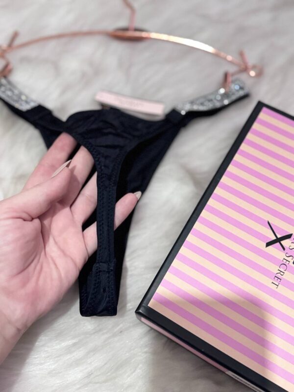 Victoria Secret Logolu Esnek Bel Bantlı Siyah Tanga